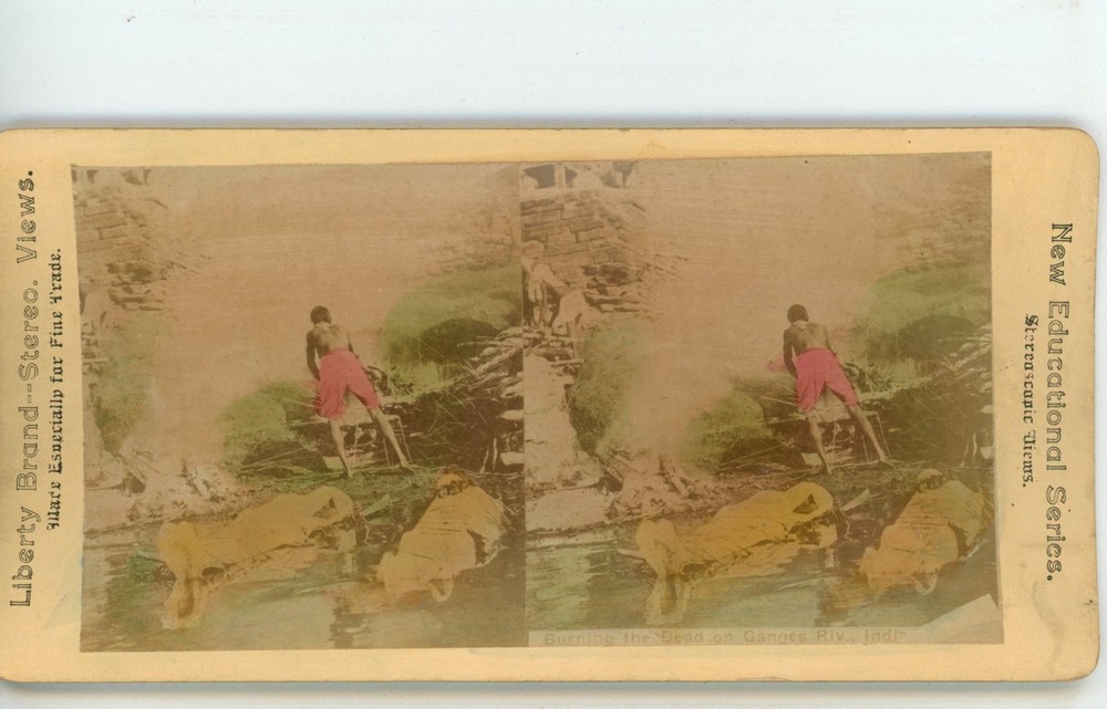 Burning Dead on Ganges River India Stereoview