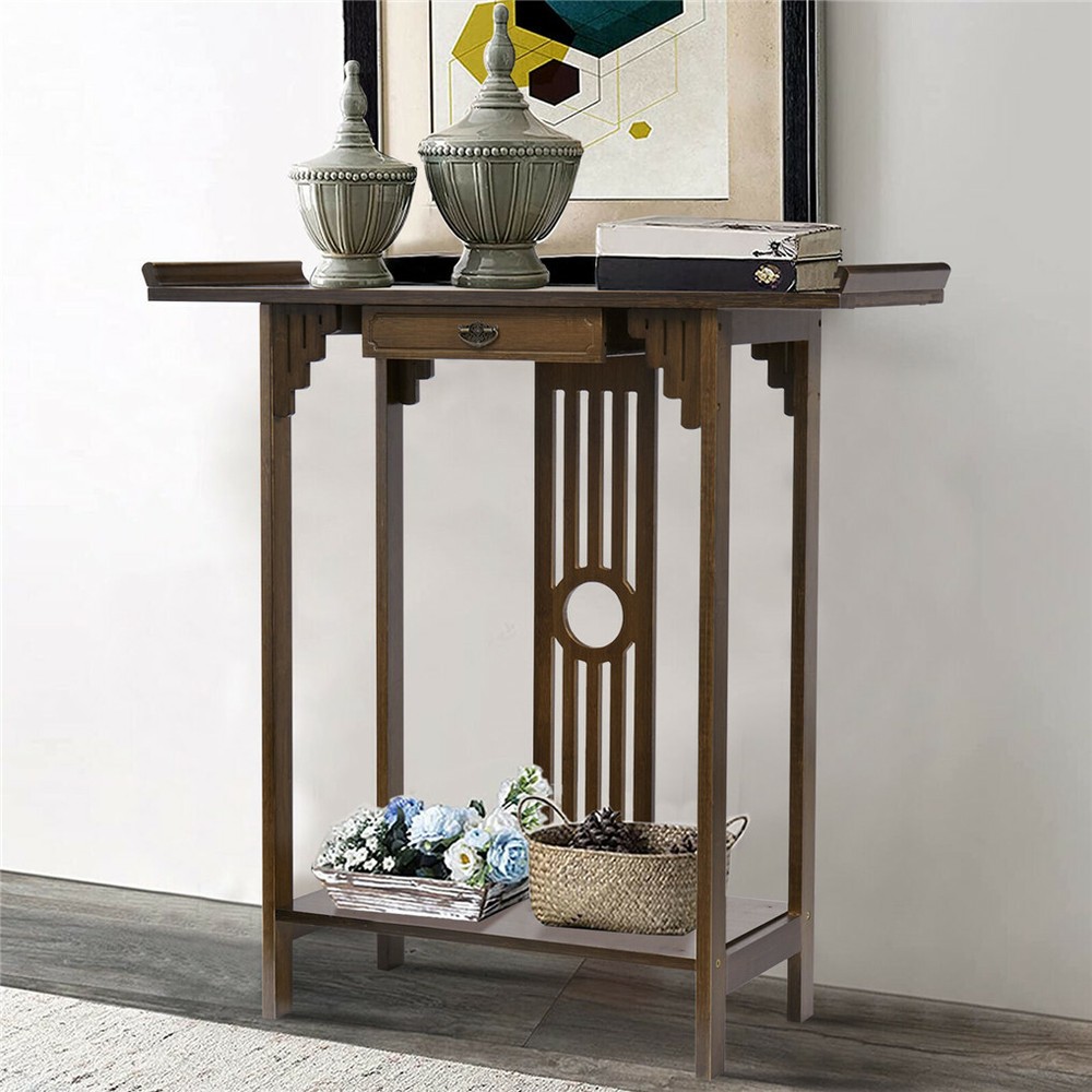Rustic Console Sofa Table Narrow Console Table with Shelf Wood Entry Hall Table