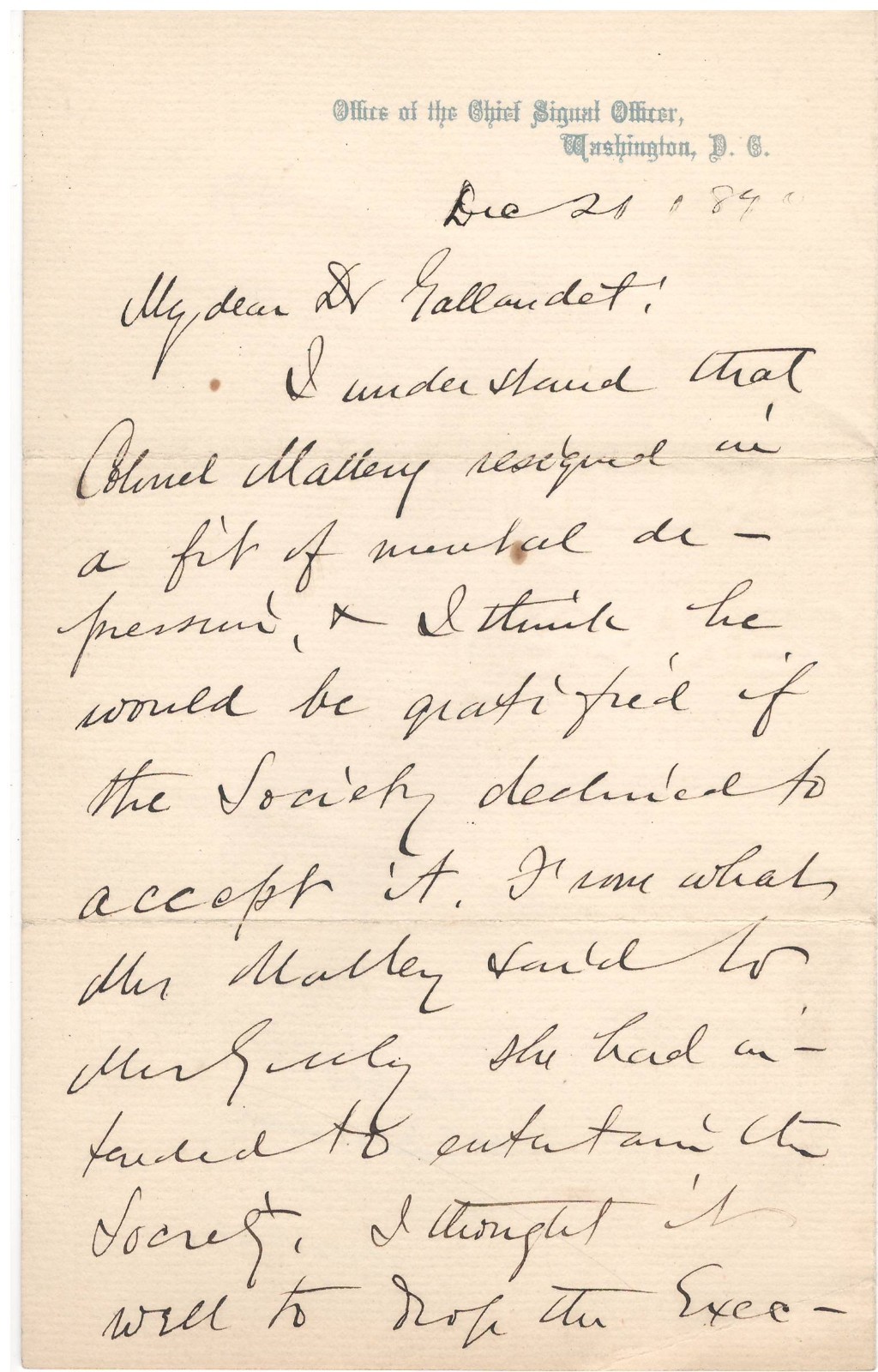 Handwritten Letter Signed by Adolphus Greely in 1884 w/ COA