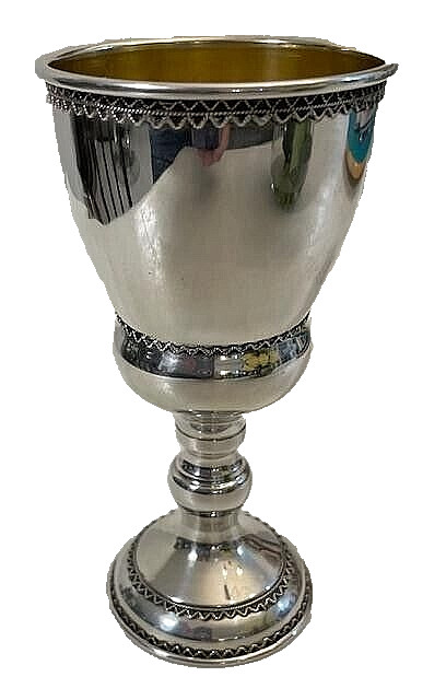 Silver KIDDUSH CUP Filigree  6" Tall Goblet