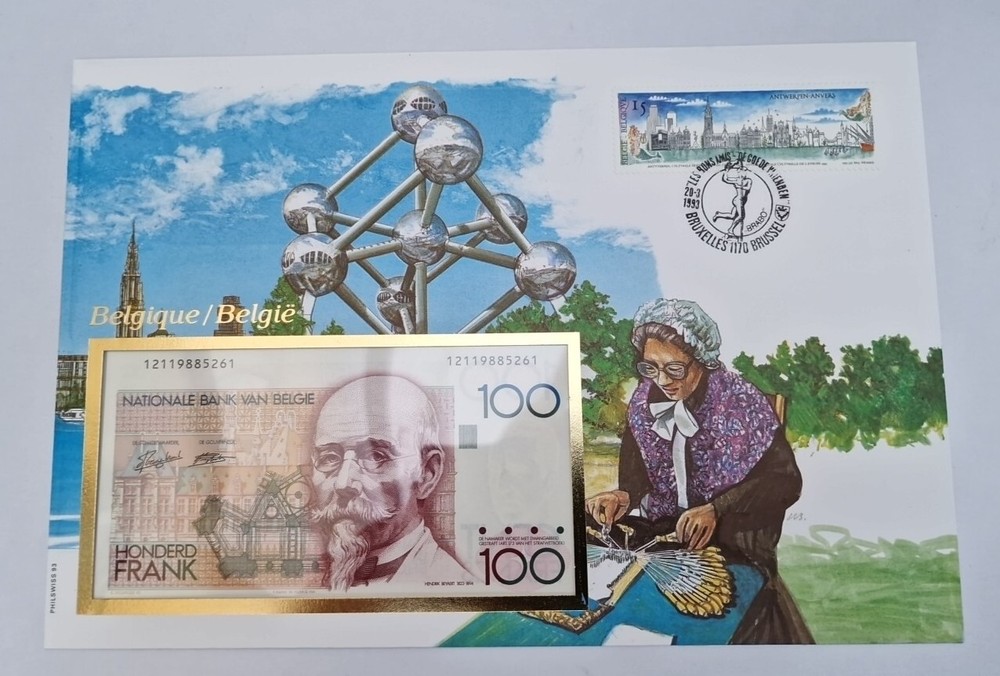 100 Frank Excellent Condition envelope Stamp BANKNOTE Belgium