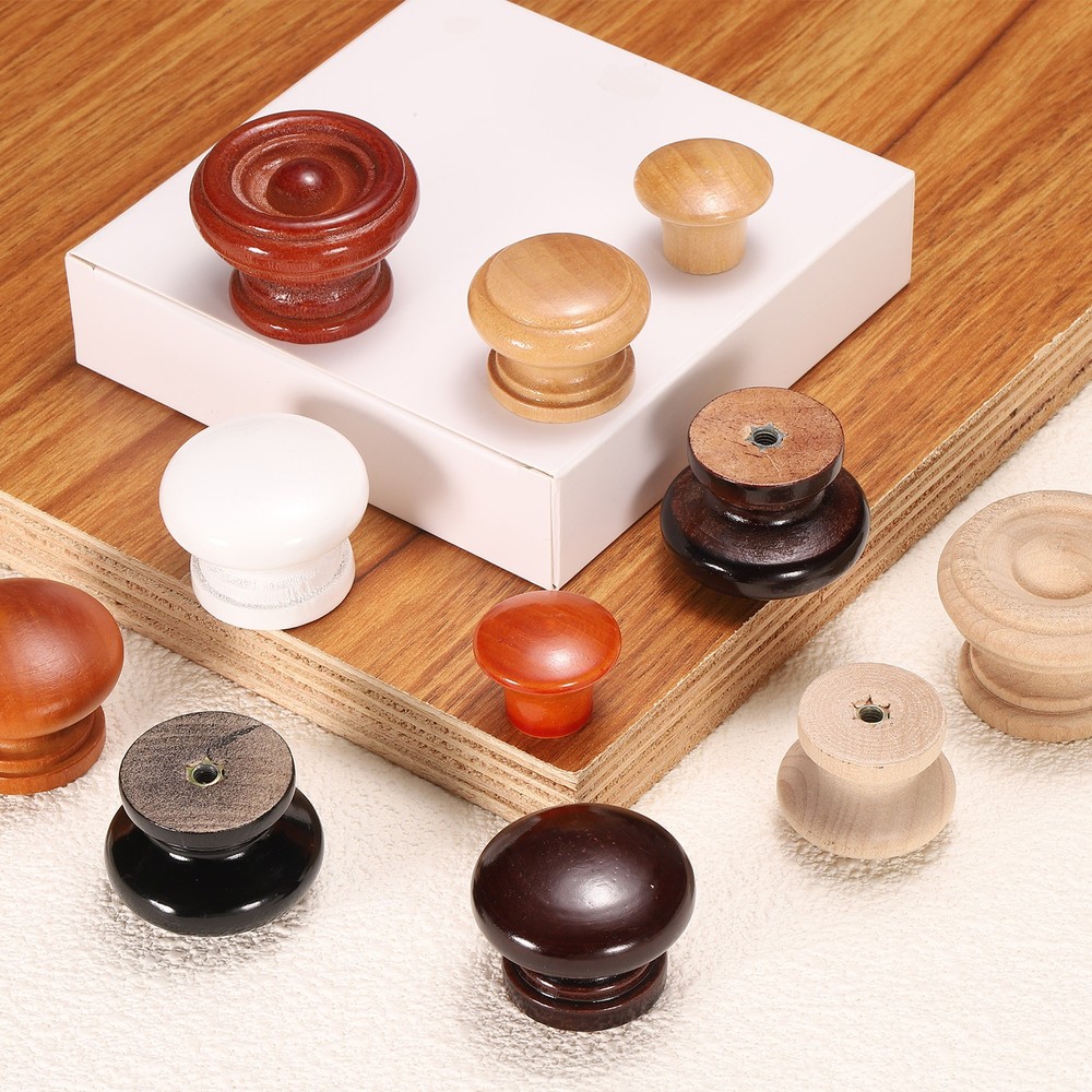 8pcs Wooden Knobs, 37mm/1.5" Mushroom Shape Single Hole Drawer, Dark Brown
