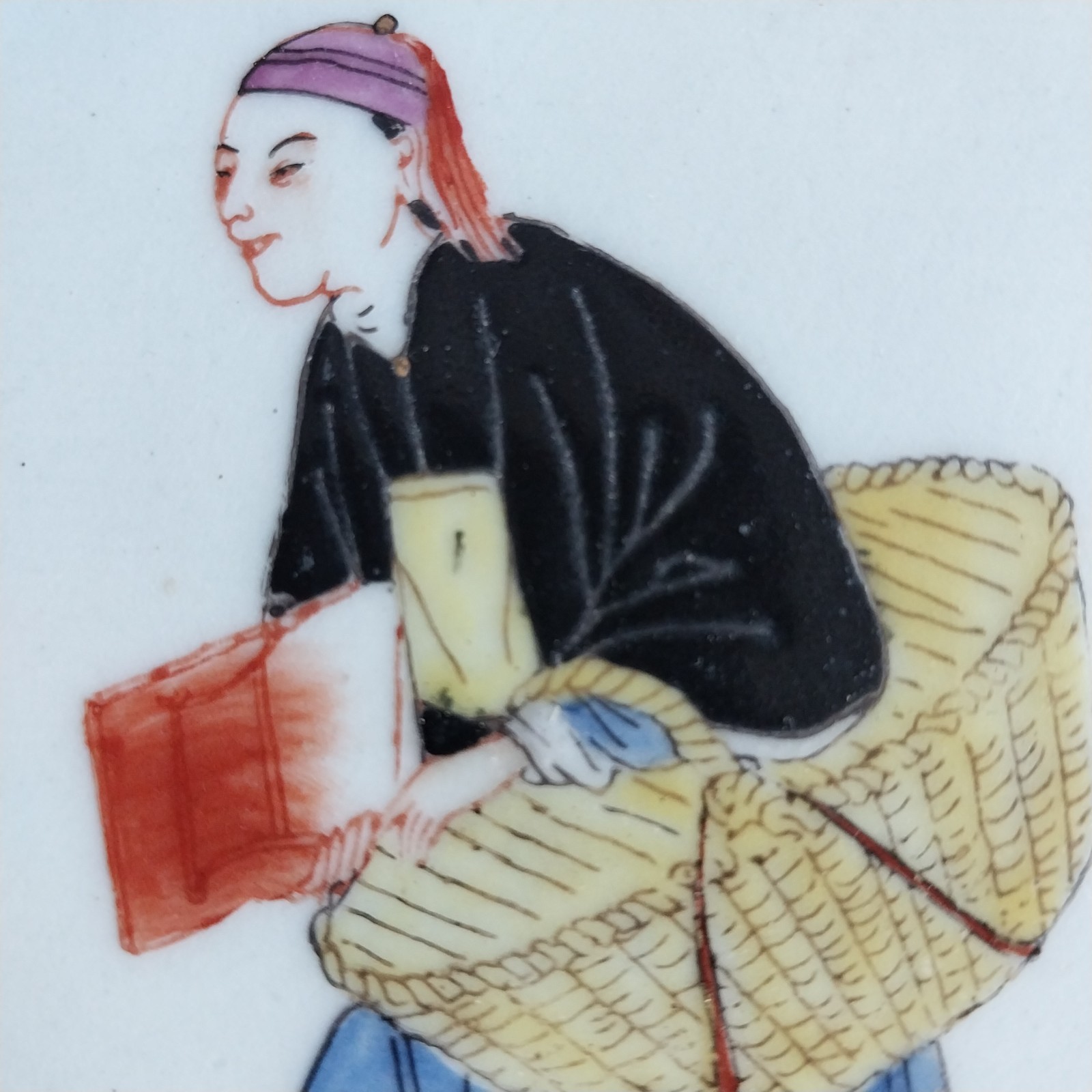 Grouping of Chinese Polychrome Porcelain Figurative Tiles 3 3/4"