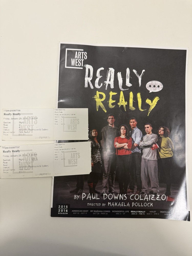 Really Really 2016 ArtsWest Playhouse Memory Set – Program + 2 Tickets Seattle