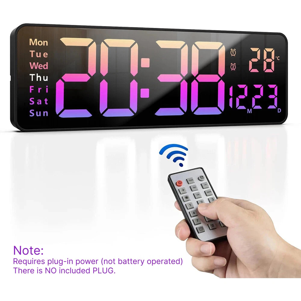 16" BIG DIGITAL LED CLOCK WALL MOUNT LARGE NUMBERS TIMER DATE TEMPERATURE US