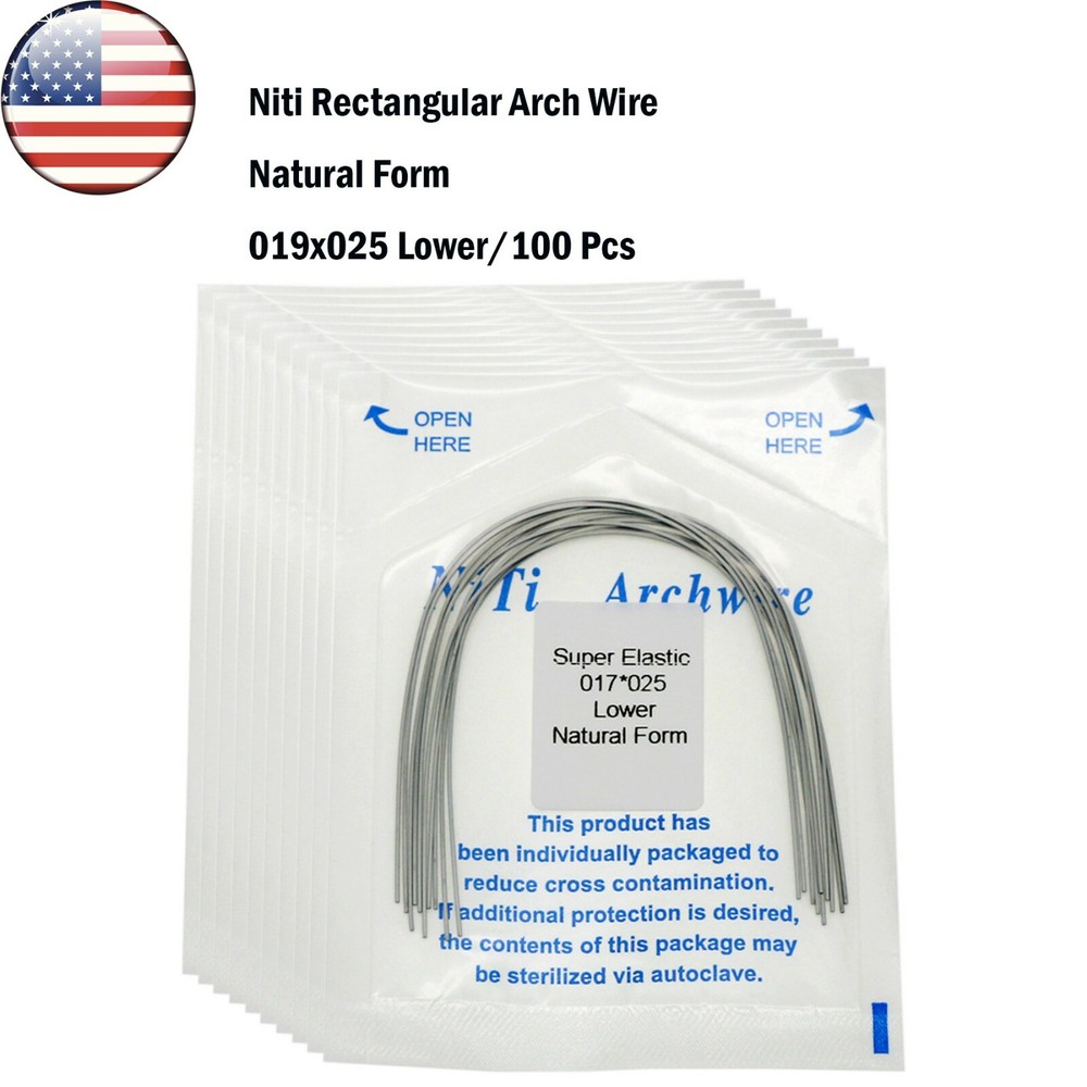 US Dental Orthodonic Rectangular Natural Form Niti Arch Wire Upper/Lower 100 Pcs