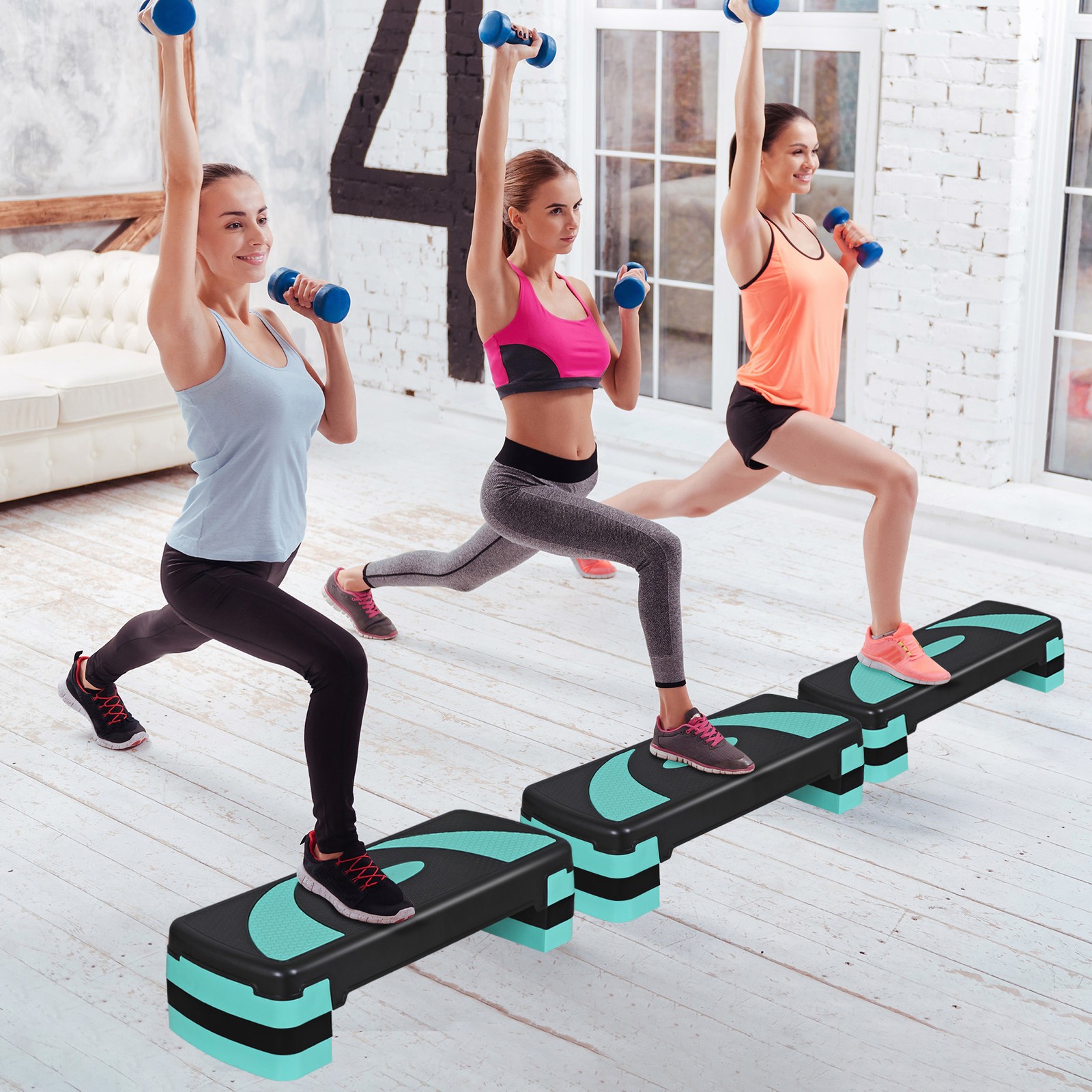 31" Aerobic Step Platform Stepper Adjust 4"-6"-8" Fitness Step Exercise w/Risers