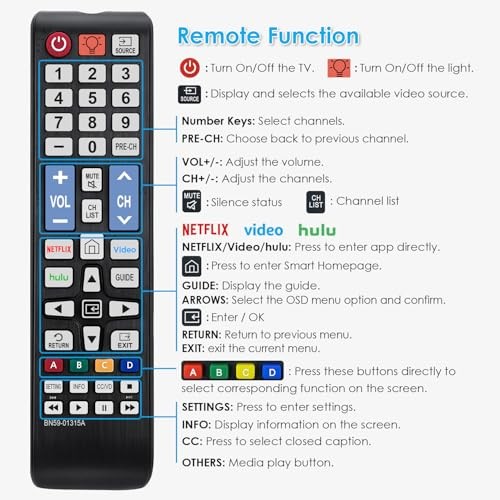 BN59-01315A Universal Backlit Remote Control for Samsung TV Remote Replacement