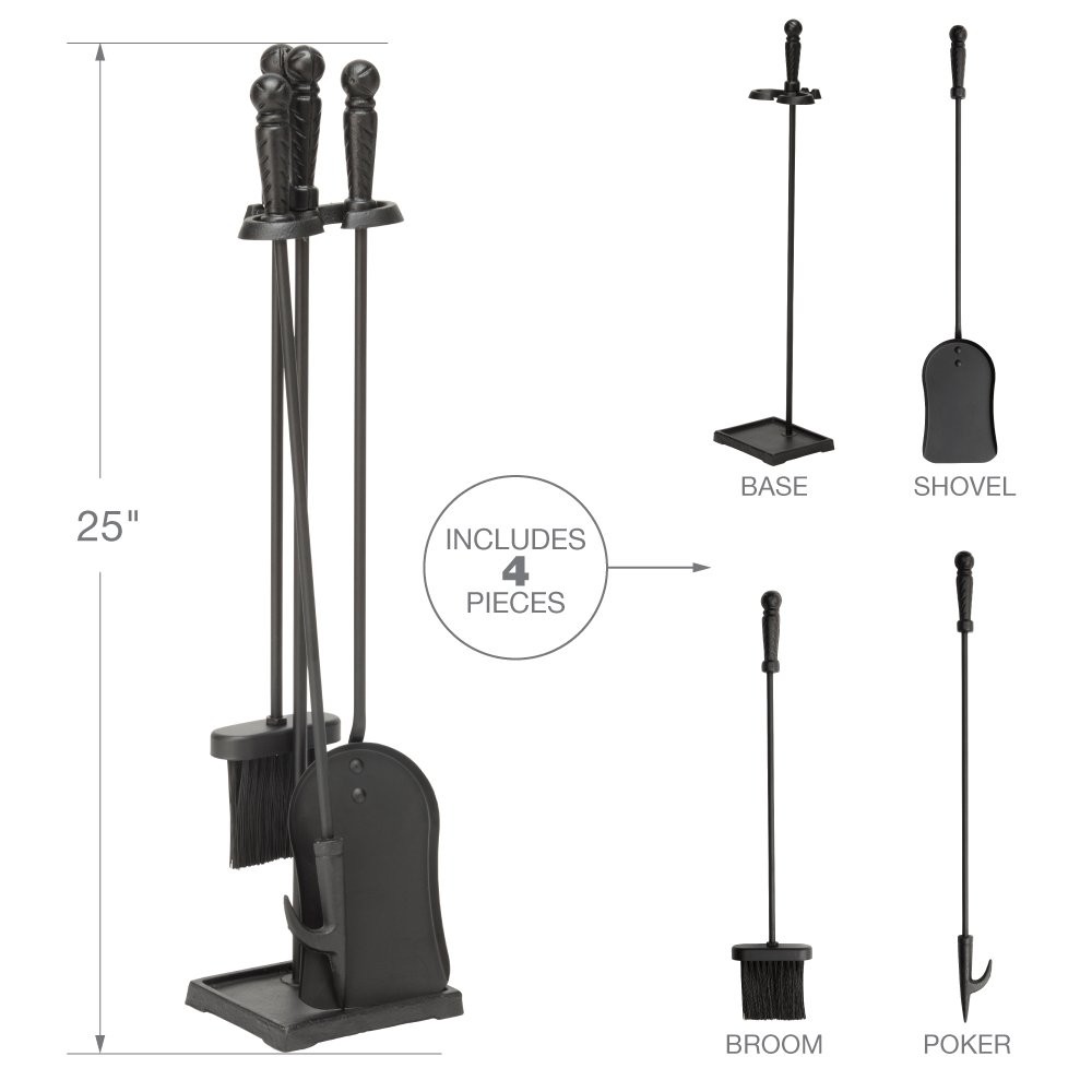 Black 4-Piece Fireplace Tools Set (T40140BK)
