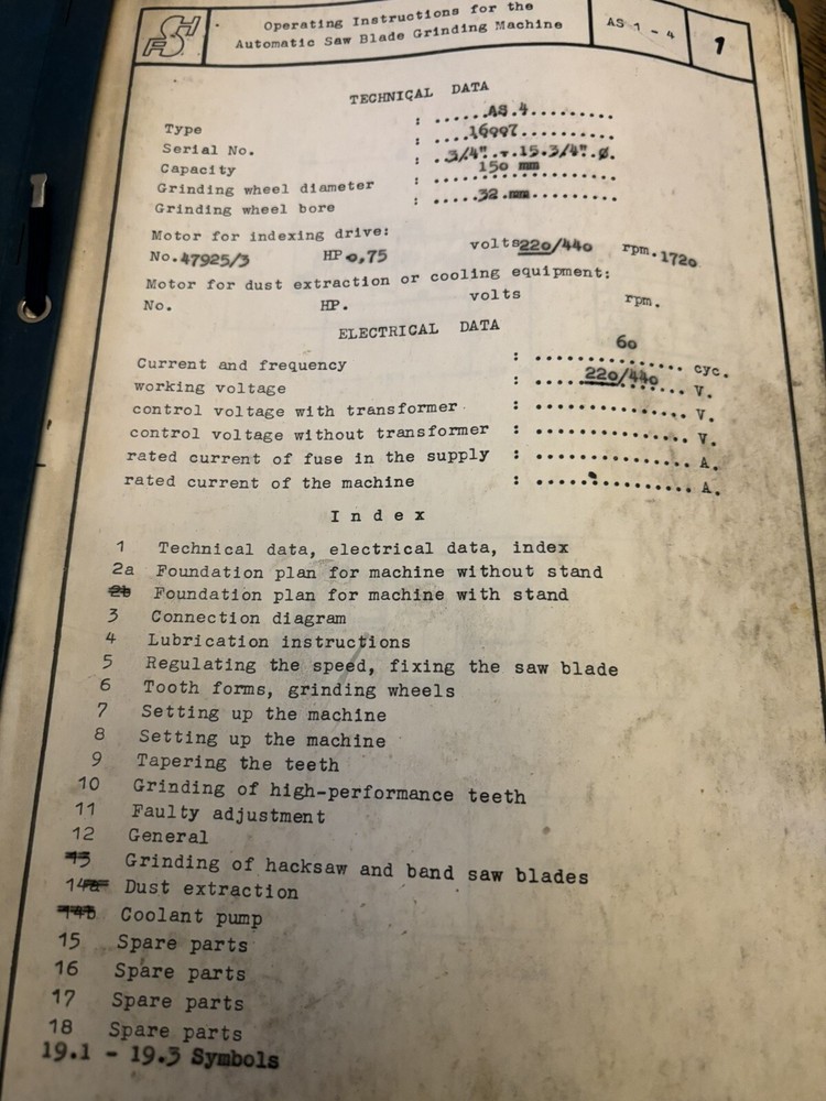 FSH Operating Instructions for Automatic Saw Blade Grinding Machine