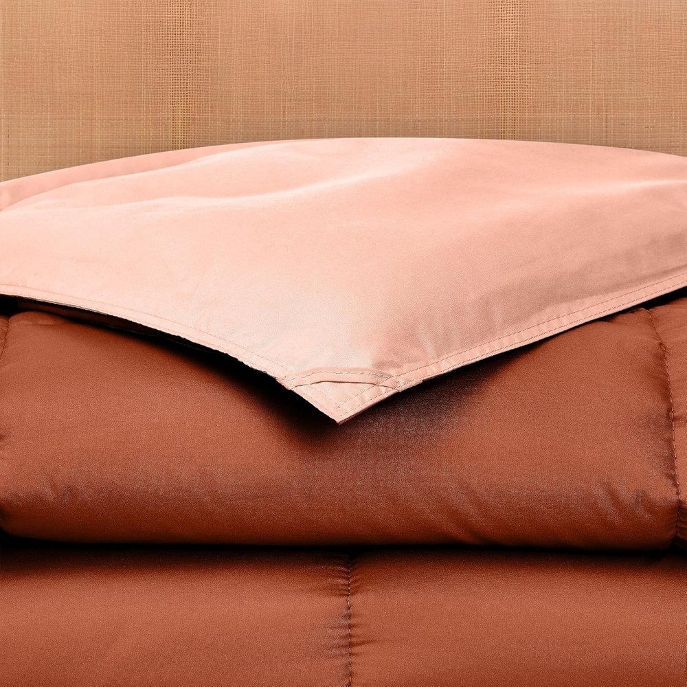 -Round Comfort: Rust/Clay Reversible King Comforter in Durable Microfiber