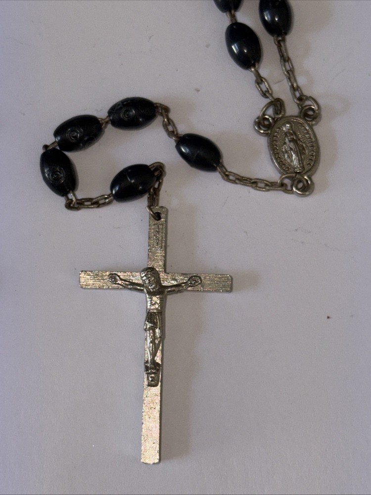 Vintage Black Beaded Rosary Made in Italy