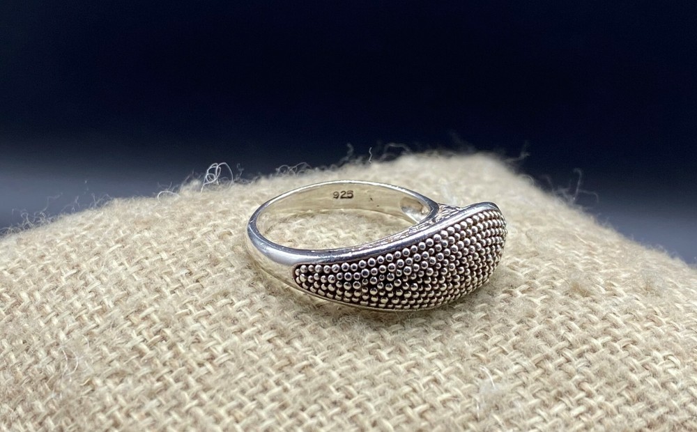 STERLING SILVER-Modern Bali Style Granulated Dotted Side Scroll Ring-SIZE 7 1/2