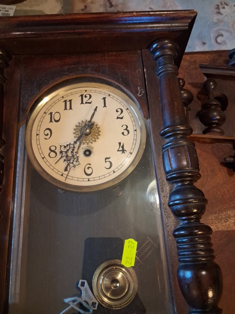 Vintage Wall Clock Not Working, Has Key And Pendulum
