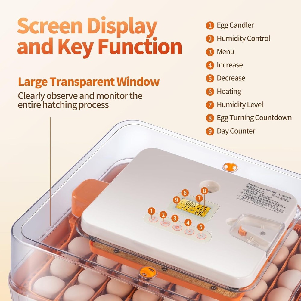 56 Egg Incubator with Auto-Turning, Hatching Temperature & Humidity Control
