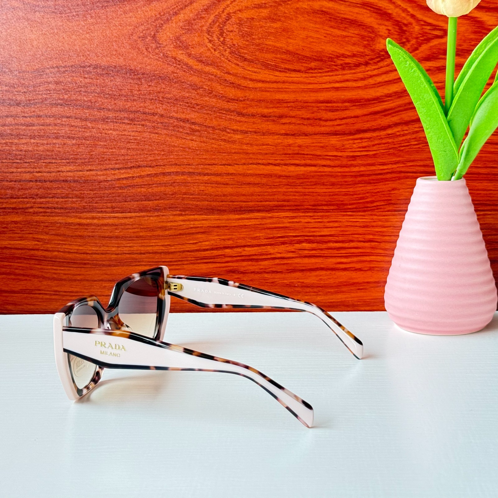 Prada SPR15W Tortoiseshell Pink Oversized Square 54-19-140 Sunglasses