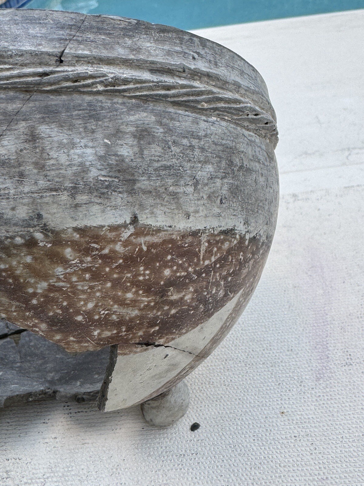 Native American PreColombian Rebuilt Footed Bowl Red Swirl Pattern Pottery Bowl