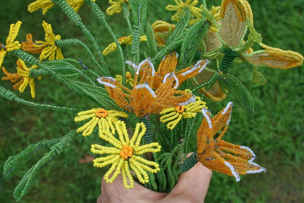 French Glass Seed Beaded Flowers