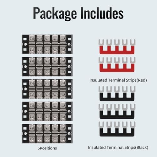 Screw Terminal Block, 25A Covered 5 Position 5PCS 25A 5P+5PCS Wiring Strips
