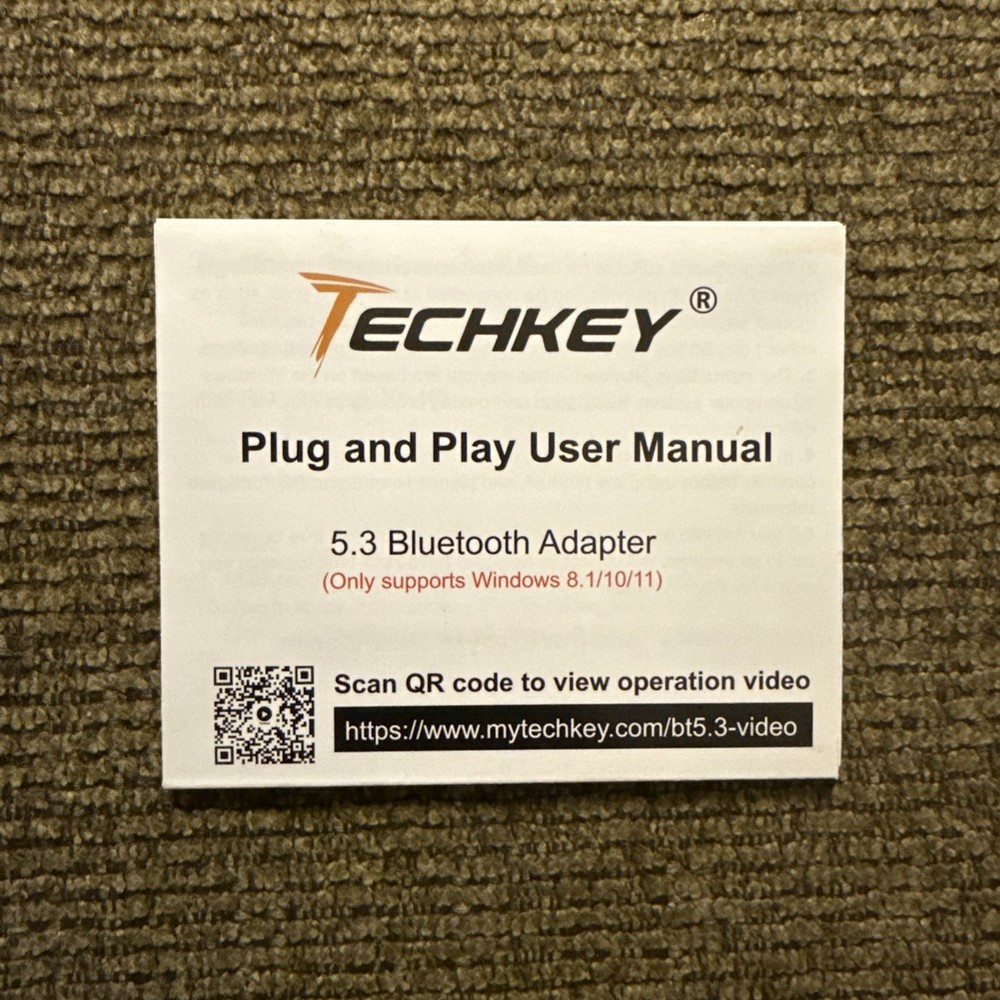 Techkey BT833 Black USB Long Range 5.3 Bluetooth Adapter Plug & Play NEW IN BOX