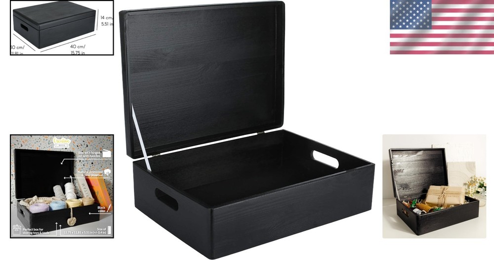 Black Wooden Box XL | Kitchen Document Organizer