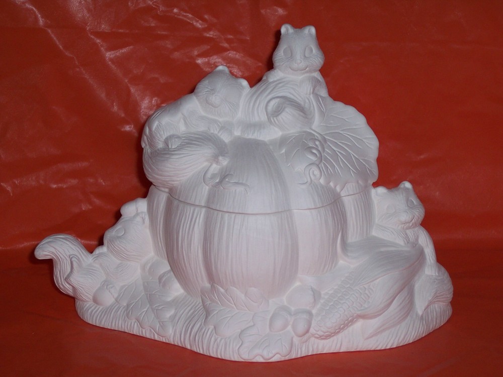 Ceramic Bisque~~ Ready to Paint ~~Squirrels and Pumpkin Box