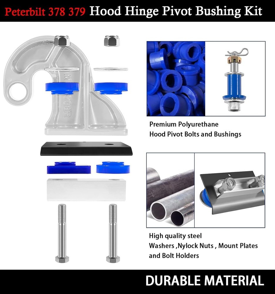 Engine Hood Hinge Pivot Bushing Kit Mounting Bolt Full Set For Peterbilt 378 379