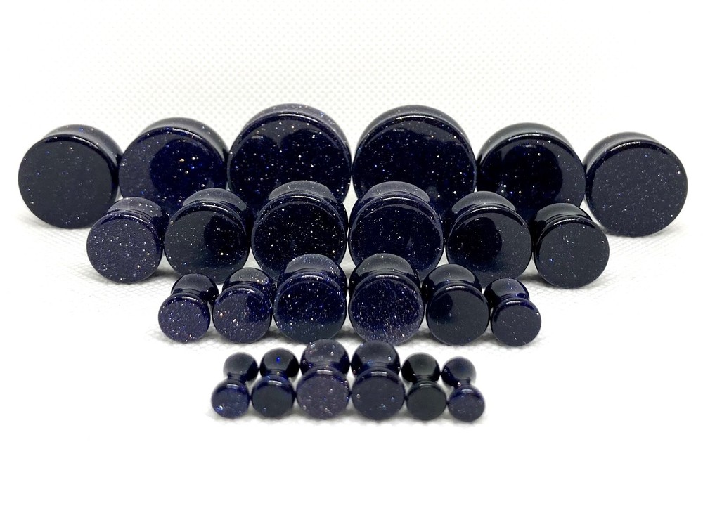 Blue Goldstone Double Flare Plugs 8g - 2"