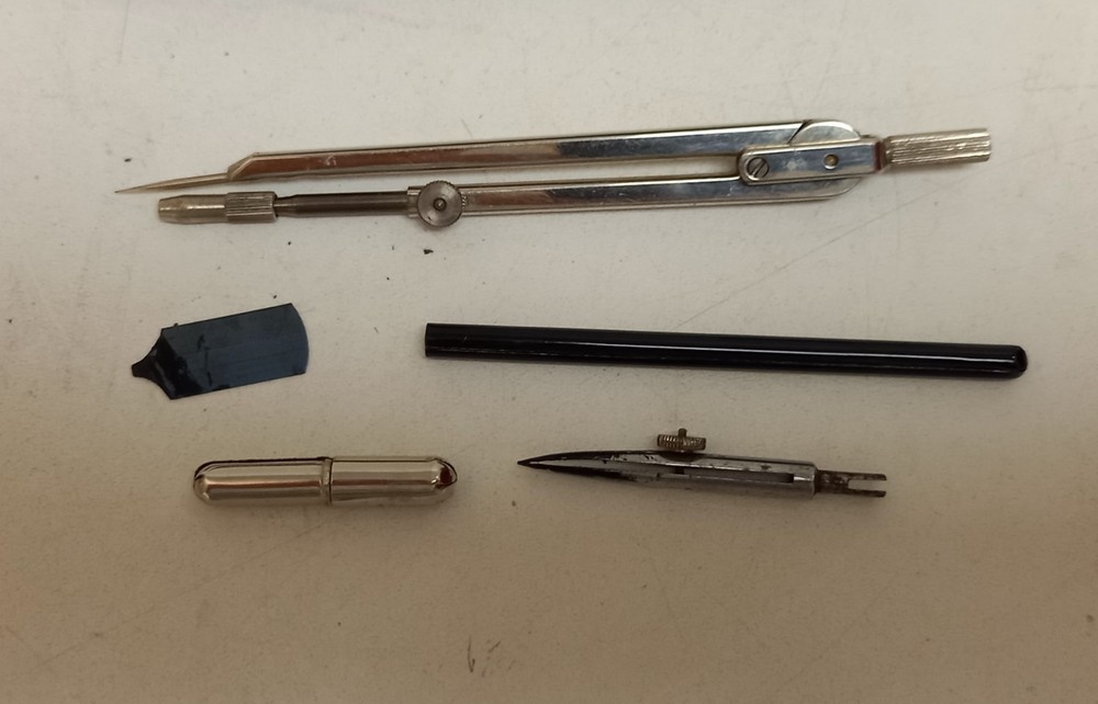 Vintage Technical Drawing Instruments Complete Five Piece Set in Original Case