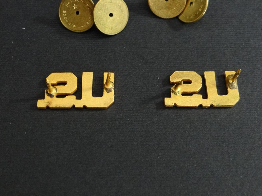 Original WWII US Army Officer "US" Collar Insignia Pair