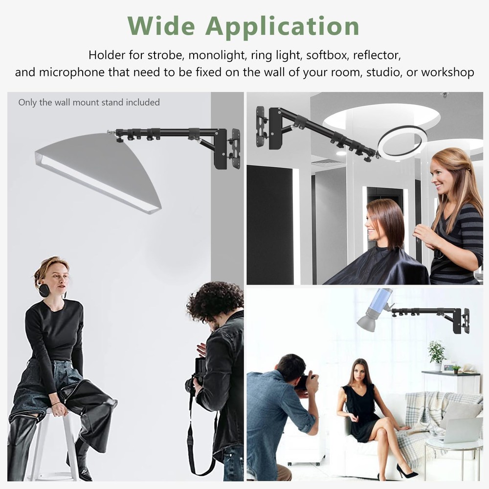 Ring Light Wall Mount with Triangle Base, 43.3inch/110cm Length Adjustable Su...