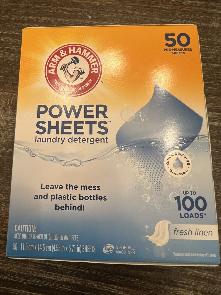 ARM & HAMMER Power Sheets Laundry Detergent Sheets, Fresh Linen, 50 Count