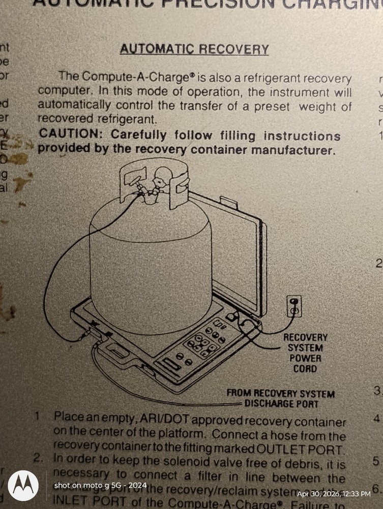 COMPUTE- A-CHARGE MODEL# CC-700, CPS AUTOMATIC PRECISION CHARGING & RECOVERY (B9
