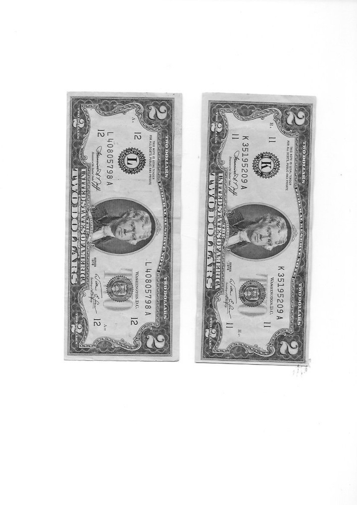 $2 Notes (2 each) - 1976 - Shifted Serial numbers / Mis cut's / Errors
