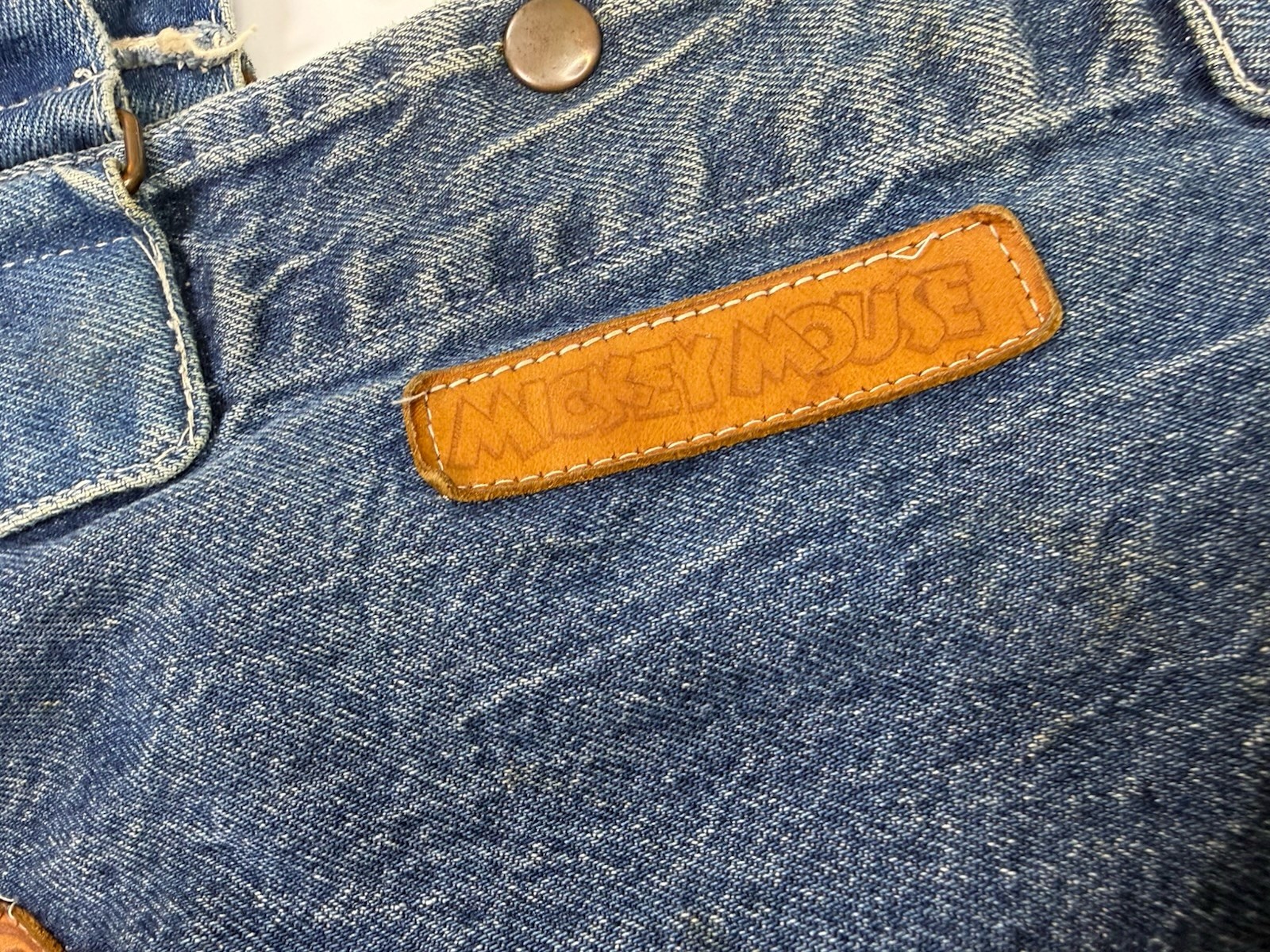 Vtg Mickey Mouse Denim Bag Purse Brown Leather Pouches 90s Disney Core Disneyana