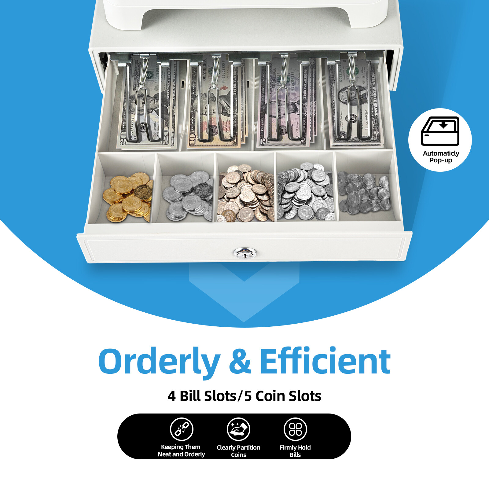 Electronic Cash Register 48Key POS Casher Digital LED Display with Drawer Retail