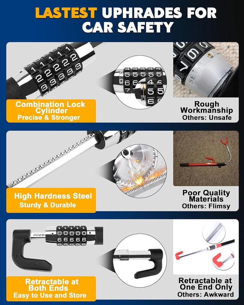 Steering wheel lock anti-theft device Retractable brake pedal lock Keyless code