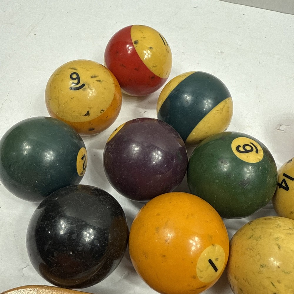 Billiards Pool Balls Set Bakelite Complete W/ Rack Preowned Used Brand Unknown