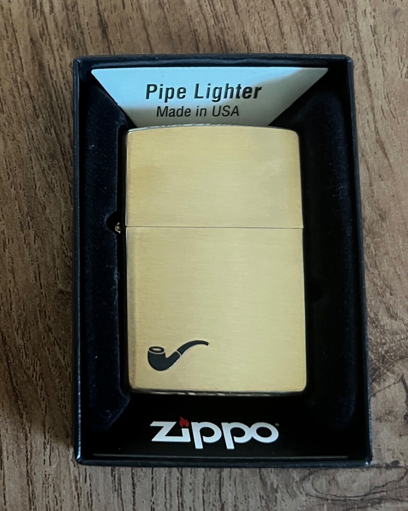 Zippo Windproof Brushed Brass Pipe Lighter with Pipe Insert, 204BPipe New In Box
