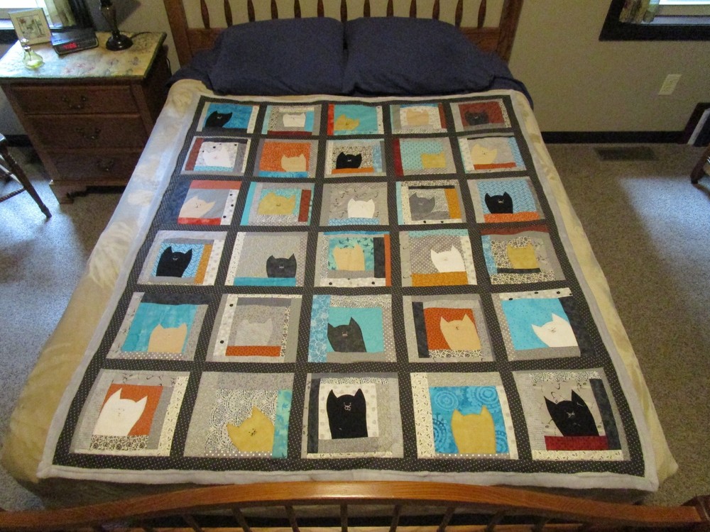 New Handmade Kitty Cat Patchwork Quilt Hand Embroidered Machine Quilted Blanket