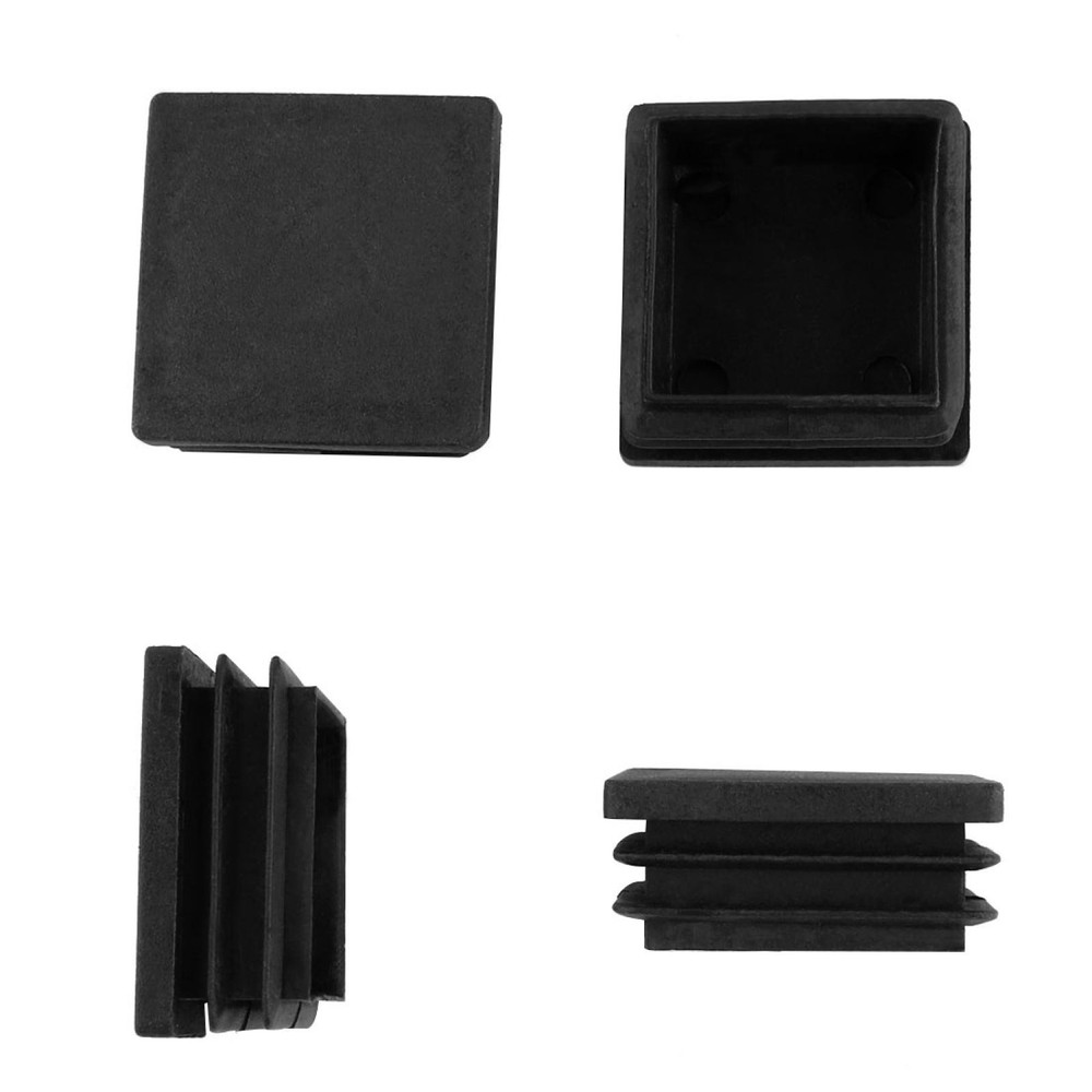 2pcs Black End Caps 40mm x 40mm Square Ribbed Tubes Pipe Inserts