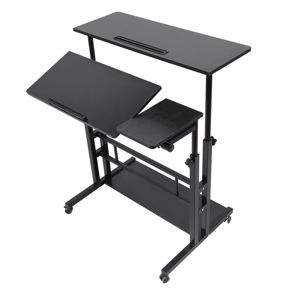 Rolling Laptop Desk Adjustable Height Office Computer Table Stand Up Workstation