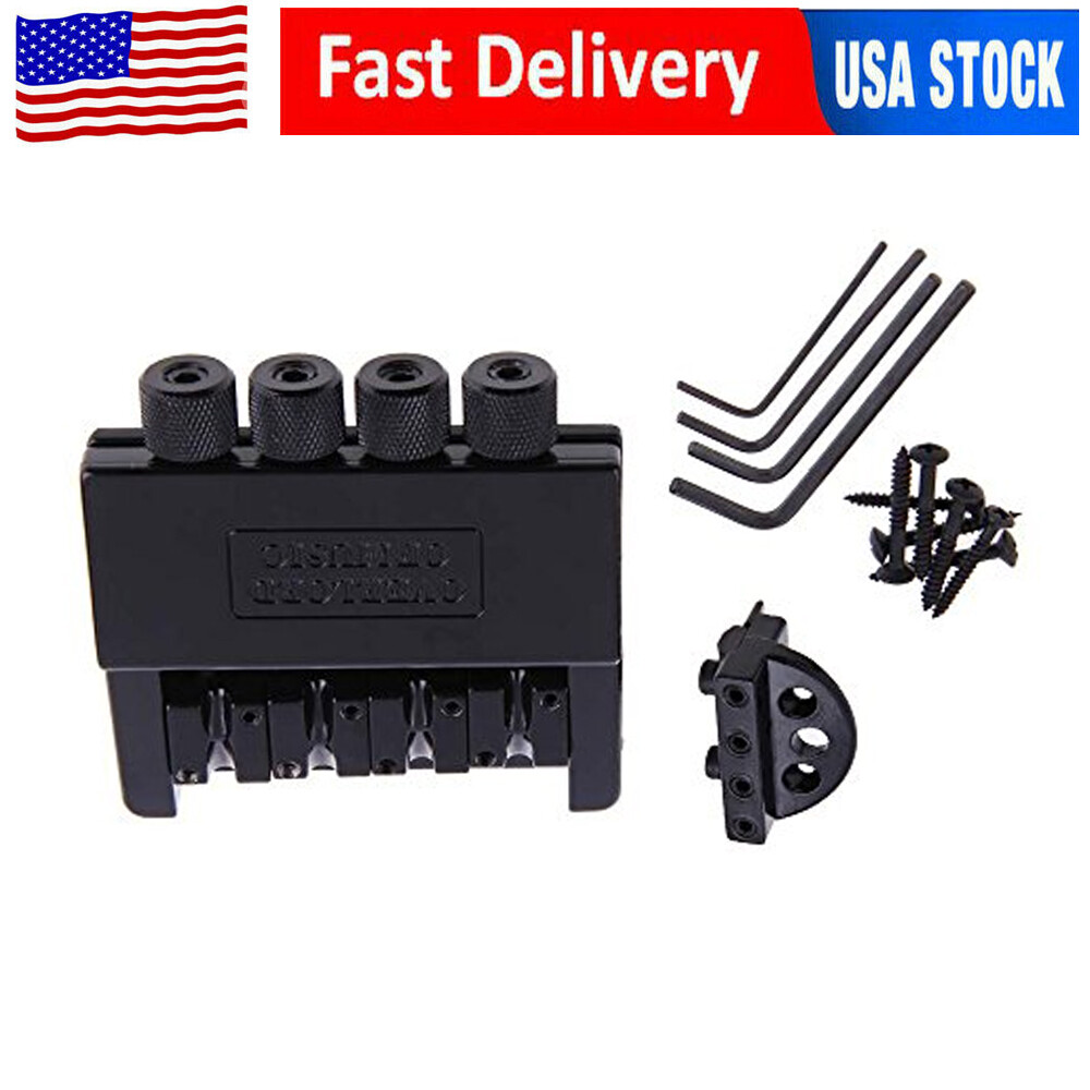4 String Headless Electric Bass Tailpiece Bridge set Fixed Hardtail Saddle Black