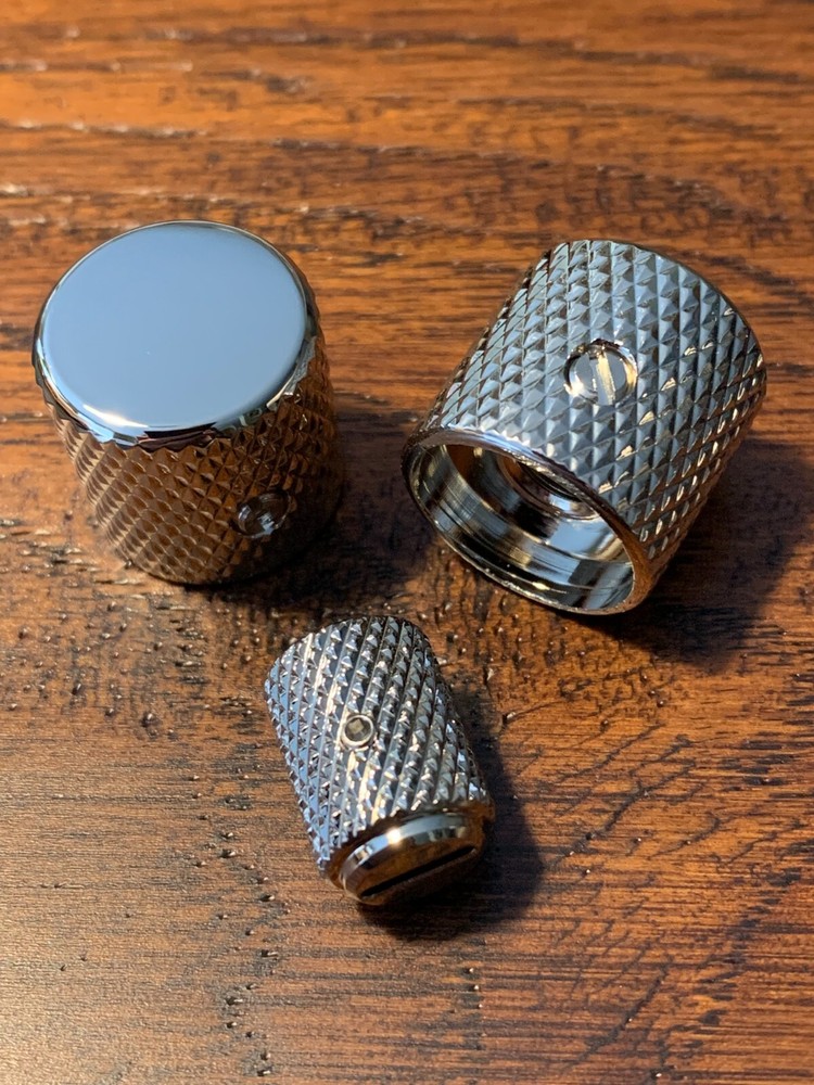 CHROME Plated - Solid Brass / Telecaster Knurled Guitar Knobs & Switch Tip Set