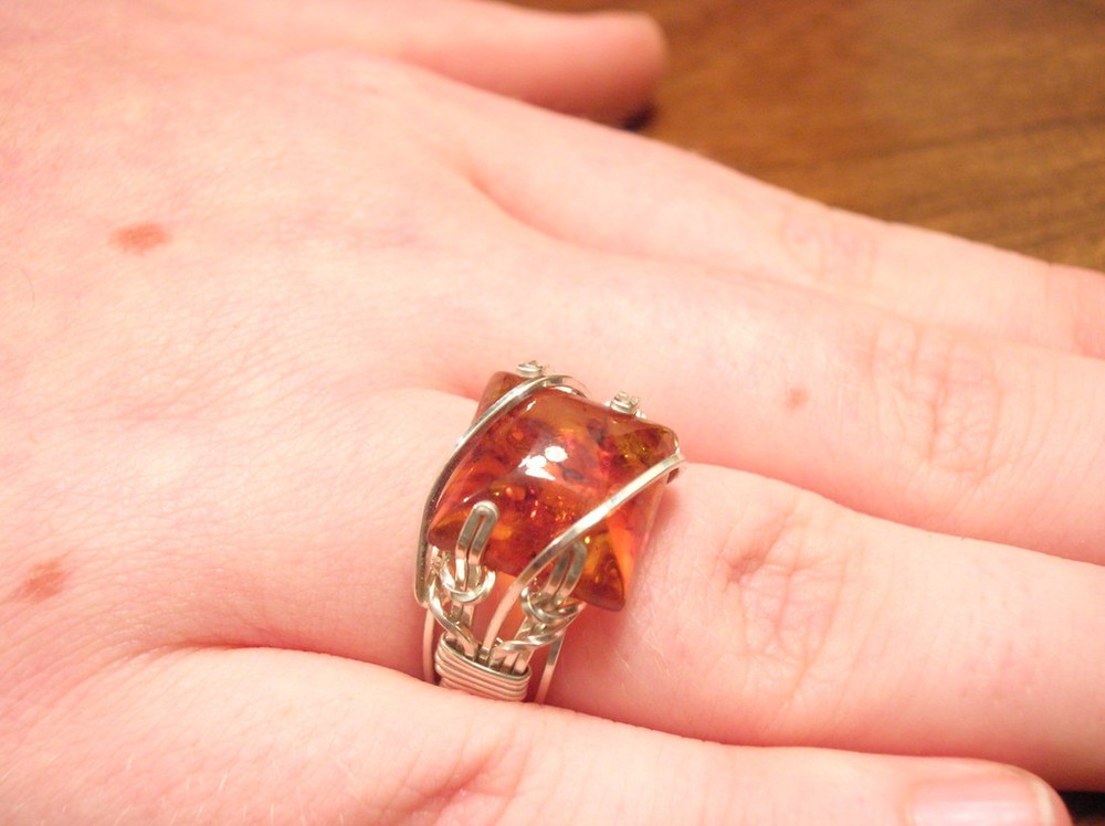 Sterling Silver Wire Wrapped Baltic Amber Ring