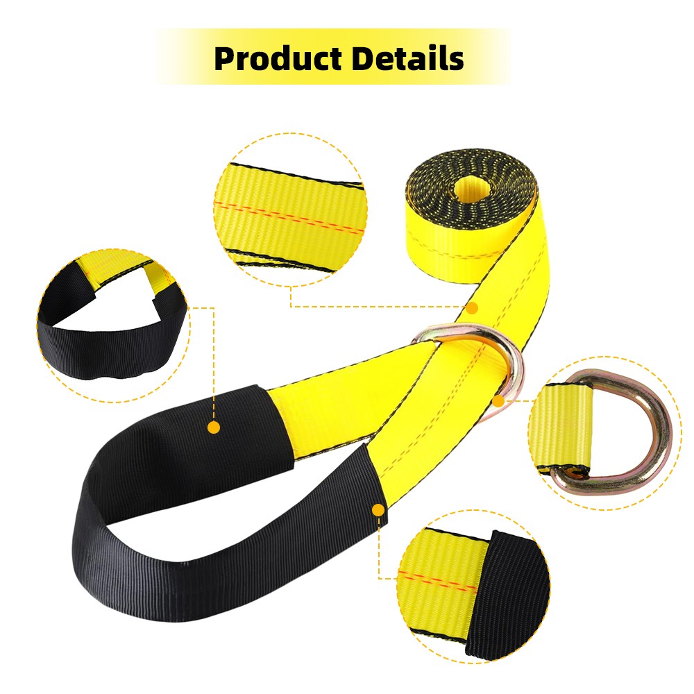 4 Pack 2" x 12' Lasso Strap w/ D Ring Auto Tie Down for Tow Truck Wheel Lift