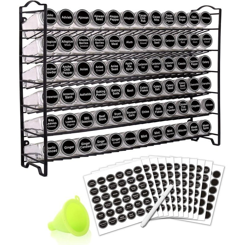 Spice Rack Organizer with 72 Empty Square Spice Jars 340 Spice Labels