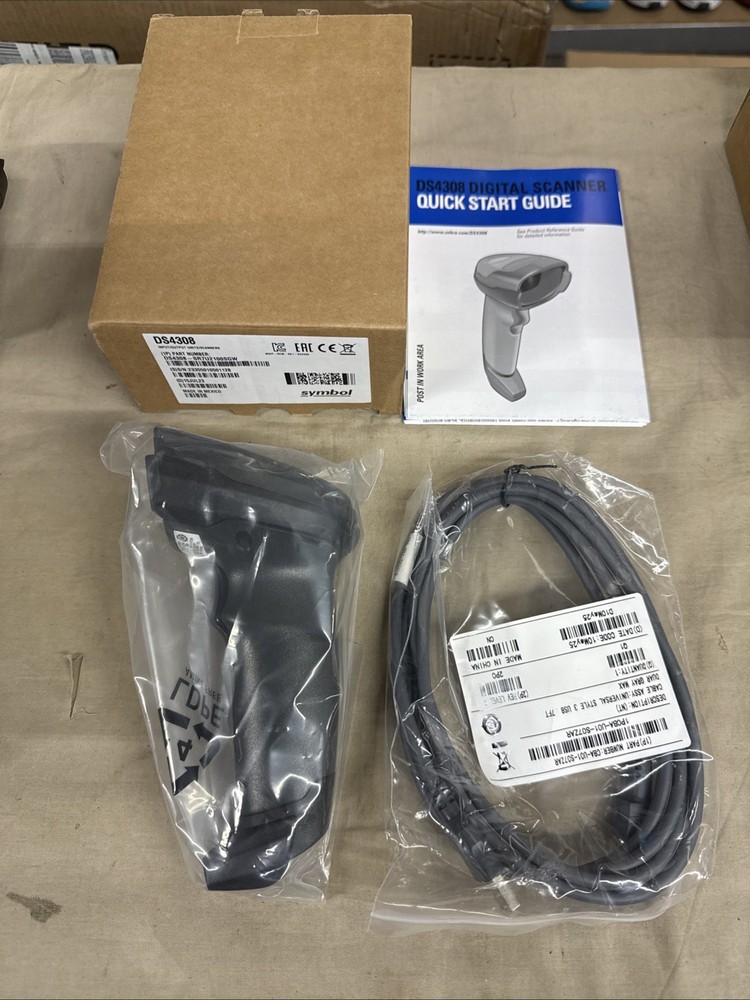 Zebra 3 PC Barcode Scanner Set DS4308-SR7U2100SGW Handheld Scanner, Stand, Cable