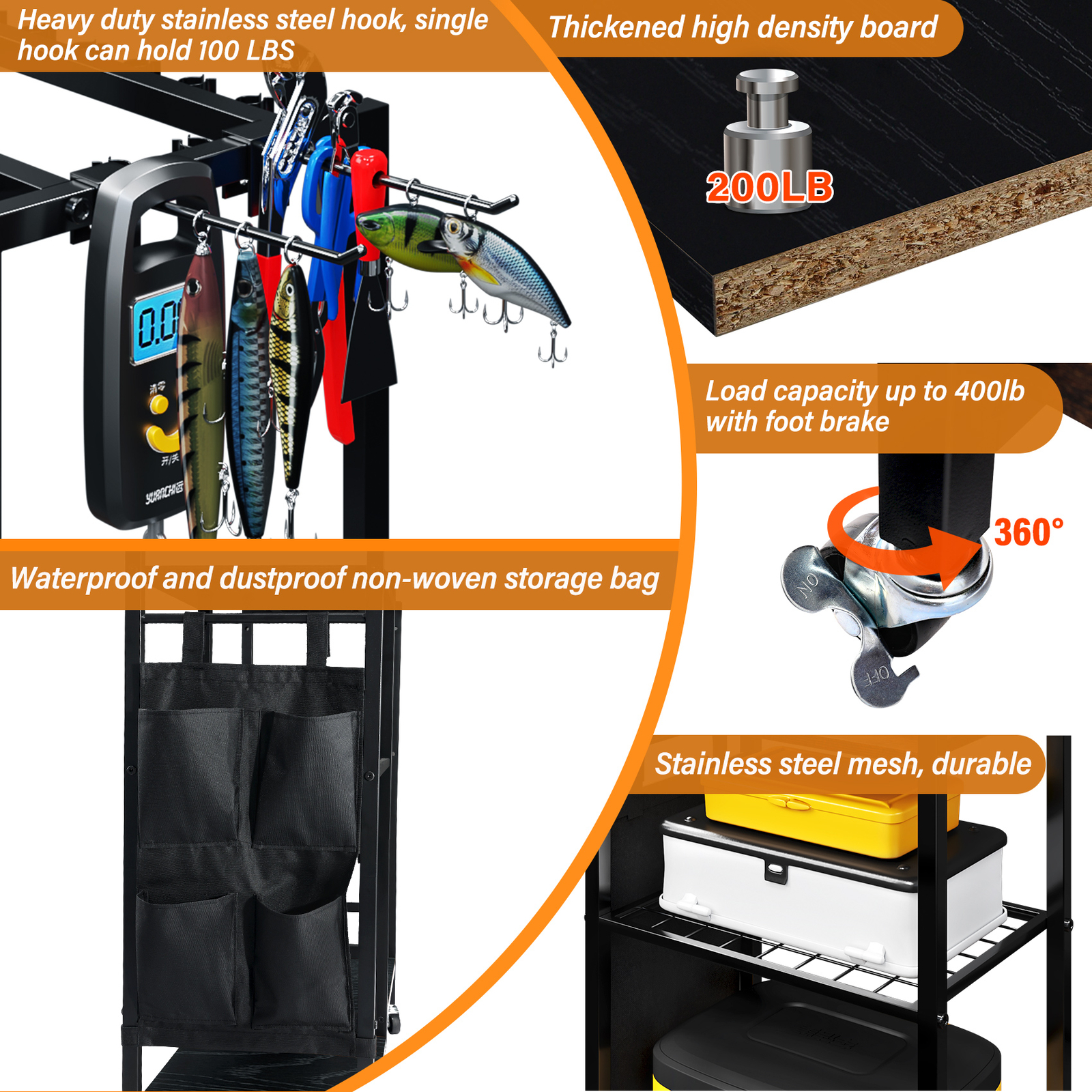 TC-HOMENY 16Rod Fishing Rod Holder Rack Fishing Gear Equipment Tackle Organizer