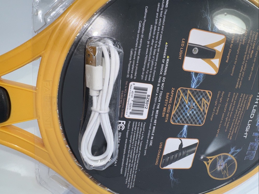 Bug Zapper Led Light USB Rechargeable 3 Mode & Mesh Layers Safety Grid With Cord